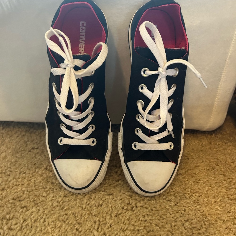 Converse All Star Low Top Sneakers - Black with Hot Pink Interior